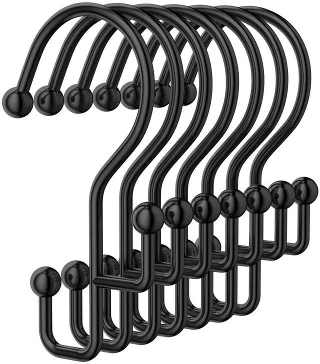 Main image of Shower Curtain Hooks, Black Shower Curtain Hooks Rust Proof, Anti-Drop Metal Shower Curtain Rings Hooks, Double Shower Hooks for Shower Curtain, Shower Rings for Curtain & Liner, Black-12 Pcs