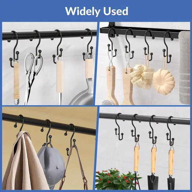 Alt view image 7 of 7 - Shower Curtain Hooks, Black Shower Curtain Hooks Rust Proof, Anti-Drop Metal Shower Curtain Rings Hooks, Double Shower Hooks for Shower Curtain, Shower Rings for Curtain & Liner, Black-12 Pcs