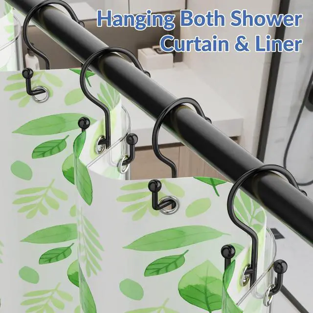 Alt view image 5 of 7 - Shower Curtain Hooks, Black Shower Curtain Hooks Rust Proof, Anti-Drop Metal Shower Curtain Rings Hooks, Double Shower Hooks for Shower Curtain, Shower Rings for Curtain & Liner, Black-12 Pcs