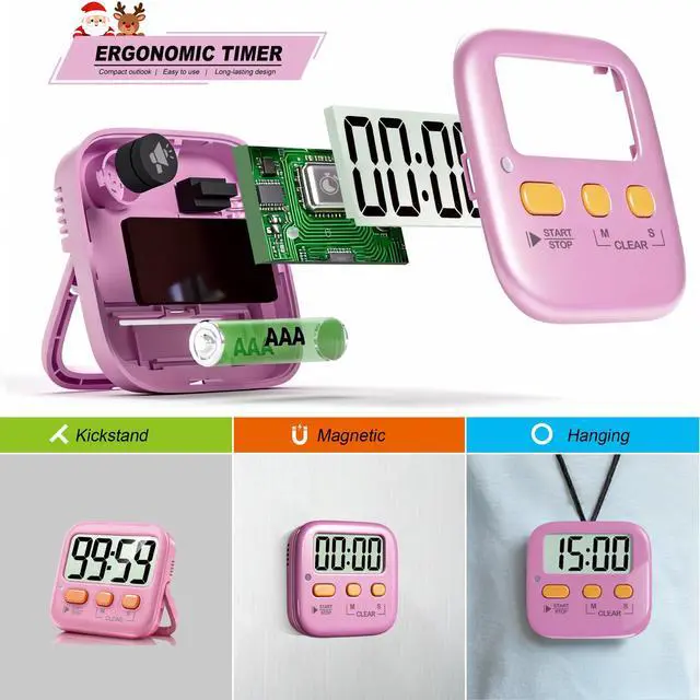 Alt view image 6 of 7 - 2 Pack Digital Timer for Kids Classroom Kitchen Timers for Cooking | w/ Battery, Easy to View, Alarm, Mute Mode, Count Down/Up, Magnetic, Kickstand, Hanging, Classroom Timer for Teacher Supplies