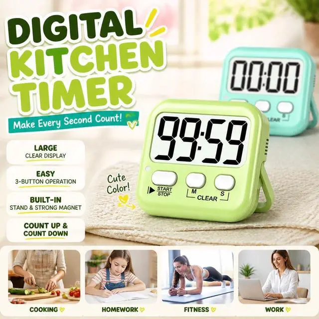 Alt view image 2 of 7 - 2 Pack Digital Timer for Kids Classroom Kitchen Timers for Cooking | w/ Battery, Easy to View, Alarm, Mute Mode, Count Down/Up, Magnetic, Kickstand, Hanging, Classroom Timer for Teacher Supplies
