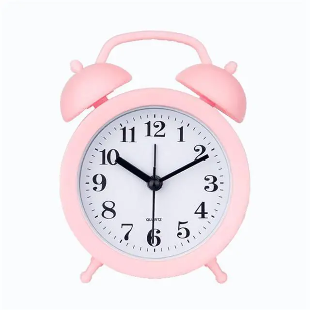Main image of Kids Alarm Clock - Double Bell Classic Home Cute Battery Operated Analog Mini Round Bedside Desk Alarm Clock - Pink
