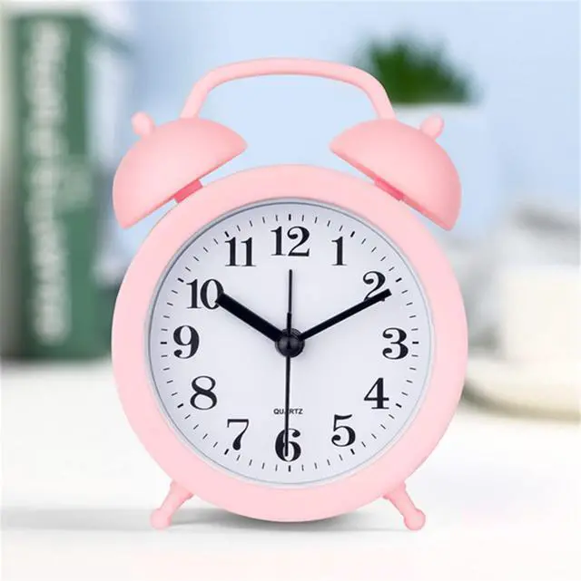 Alt view image 4 of 7 - Kids Alarm Clock - Double Bell Classic Home Cute Battery Operated Analog Mini Round Bedside Desk Alarm Clock - Pink