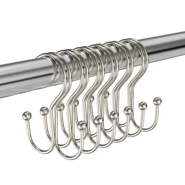 Main image of Nickel Shower Curtain Hooks Double Sided,Rust Proof Double Shower Curtain Rings for Bathroom Shower Rods, Anti-Drop Double Shower Rings for Curtain,Shower Hangers Hooks Set of 12