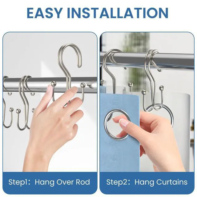 Alt view image 4 of 7 - Nickel Shower Curtain Hooks Double Sided,Rust Proof Double Shower Curtain Rings for Bathroom Shower Rods, Anti-Drop Double Shower Rings for Curtain,Shower Hangers Hooks Set of 12