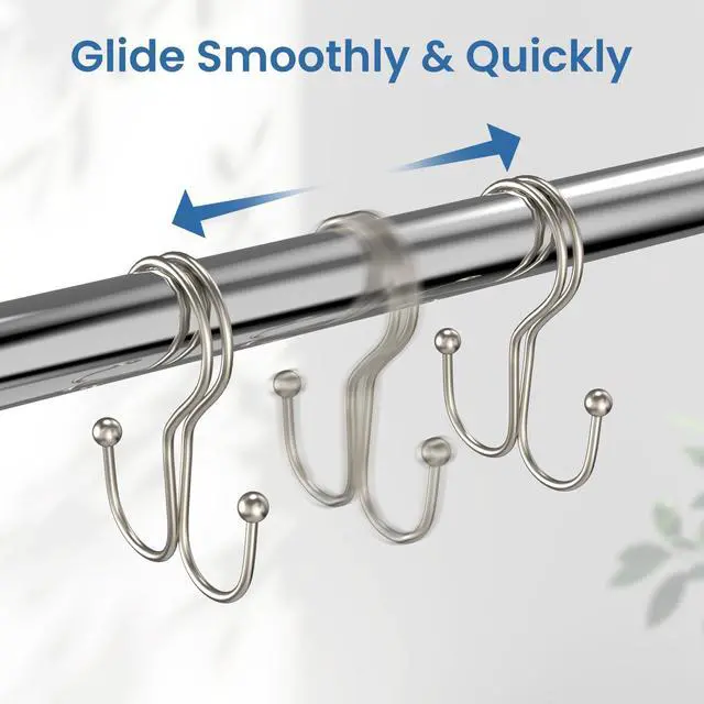 Alt view image 3 of 7 - Nickel Shower Curtain Hooks Double Sided,Rust Proof Double Shower Curtain Rings for Bathroom Shower Rods, Anti-Drop Double Shower Rings for Curtain,Shower Hangers Hooks Set of 12