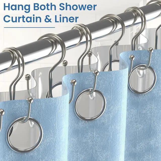 Alt view image 5 of 7 - Nickel Shower Curtain Hooks Double Sided,Rust Proof Double Shower Curtain Rings for Bathroom Shower Rods, Anti-Drop Double Shower Rings for Curtain,Shower Hangers Hooks Set of 12