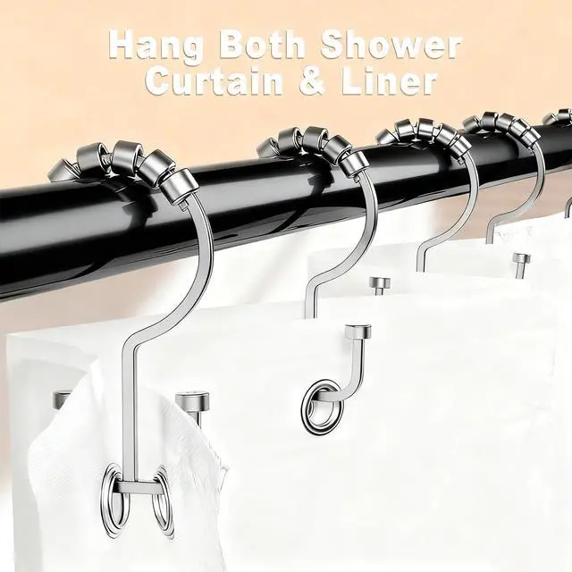 Alt view image 3 of 7 - Shower Curtain Hooks Rings, 12 Pcs Rust Resistant Metal Double Glide Shower Hooks for Bathroom Shower Rods Curtains (Chrome)