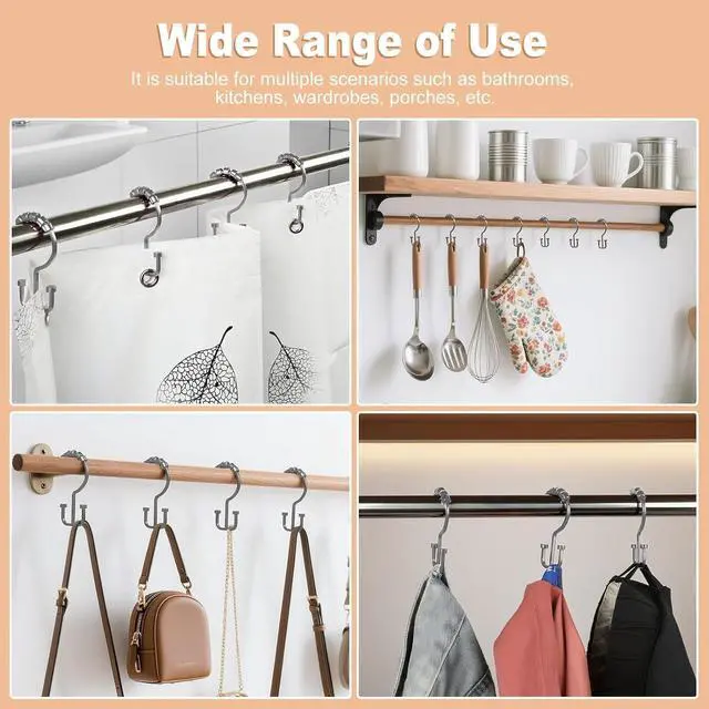 Alt view image 5 of 7 - Shower Curtain Hooks Rings, 12 Pcs Rust Resistant Metal Double Glide Shower Hooks for Bathroom Shower Rods Curtains (Chrome)