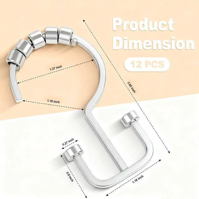 Alt view image 2 of 7 - Shower Curtain Hooks Rings, 12 Pcs Rust Resistant Metal Double Glide Shower Hooks for Bathroom Shower Rods Curtains (Chrome)