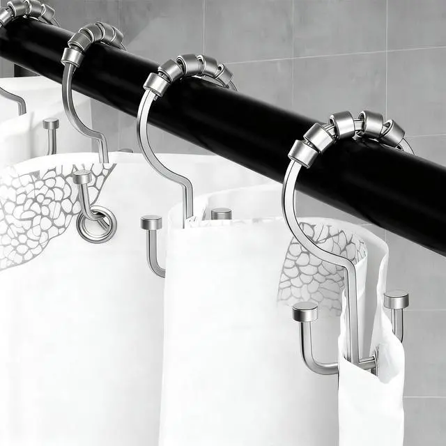 Alt view image 6 of 7 - Shower Curtain Hooks Rings, 12 Pcs Rust Resistant Metal Double Glide Shower Hooks for Bathroom Shower Rods Curtains (Chrome)
