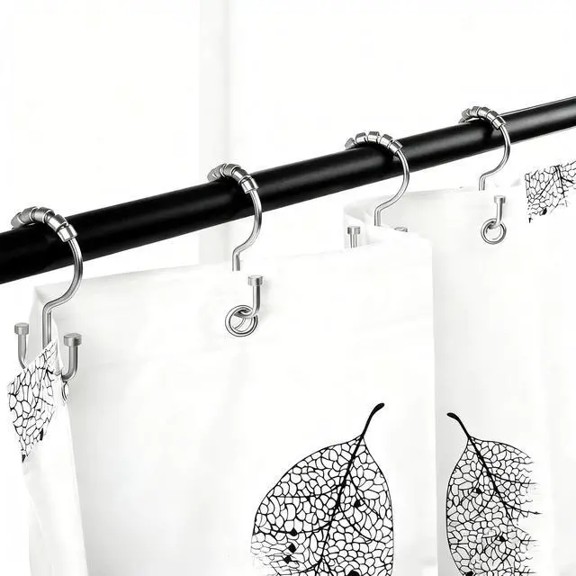 Alt view image 7 of 7 - Shower Curtain Hooks Rings, 12 Pcs Rust Resistant Metal Double Glide Shower Hooks for Bathroom Shower Rods Curtains (Chrome)