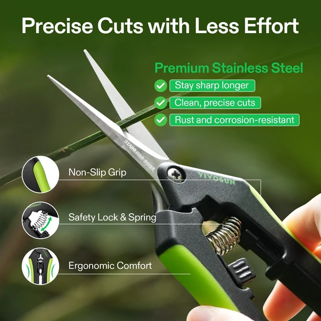Alt view image 4 of 7 - Gardening Scissors, 6.5 Inch Hand Pruner, Pruning Shear with Straight Stainless Steel Blades, Garden Tools for Women Men, Black and Green | Straight Precision Stainless Steel Blades