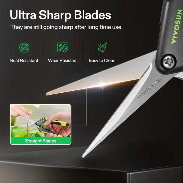 Alt view image 6 of 7 - Gardening Scissors, 6.5 Inch Hand Pruner, Pruning Shear with Straight Stainless Steel Blades, Garden Tools for Women Men, Black and Green | Straight Precision Stainless Steel Blades