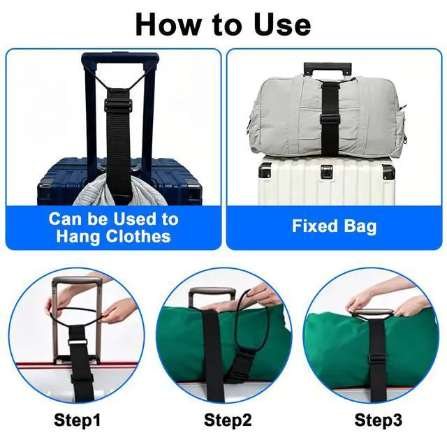 Alt view image 5 of 7 - 2 Pack Luggage Straps for Suitcases, Adjustable Bungee Elastic Belt | Adjustable Add A Bag Luggage Connector Straps for Suitcases, for Attaching Extra Bags Purse to Suitcase Handle,Easy to Travel