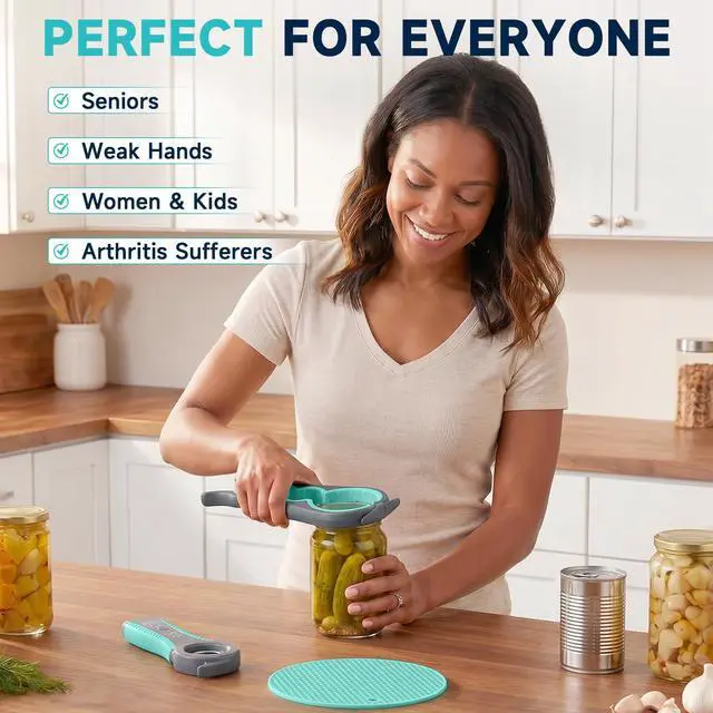 Alt view image 7 of 7 - Jar Opener for Weak Hands, Seniors with Arthritis, 3-Piece Set with 5-in-1 Bottle Opener, Can Opener & Non-Slip Rubber Gripper Pad, Easy Grip Lid Opener for Arthritic Hands