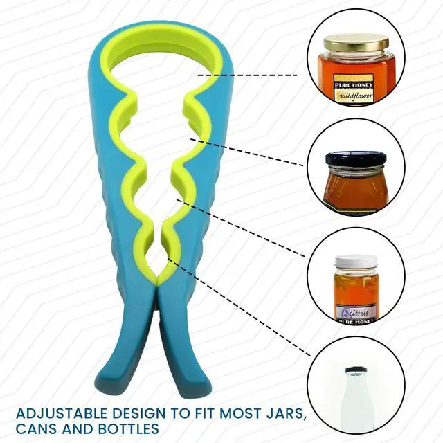 Alt view image 2 of 6 - 4 in 1 Jar and Bottle Opener - Non-slip, Kitchen tool - Easy to Use Multifunctional for Weak Hands Seniors, or Arthritis - Blue