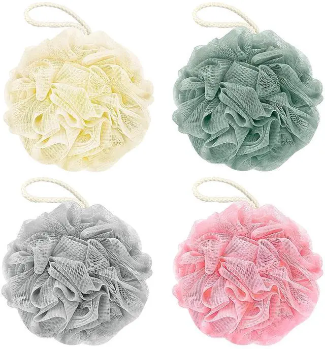 Main image of Bath Loofah Sponge, 60G Shower Loofah 4 Count Luffa Pack | Exfoliating Body Scrubber Sponge for Women and Men, Rich Lather Soft Mesh Pouf Ball Bathroom Essentials (Light Color)