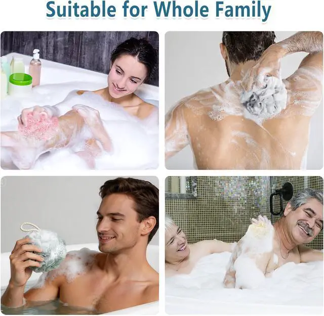 Alt view image 7 of 7 - Bath Loofah Sponge, 60G Shower Loofah 4 Count Luffa Pack | Exfoliating Body Scrubber Sponge for Women and Men, Rich Lather Soft Mesh Pouf Ball Bathroom Essentials (Light Color)