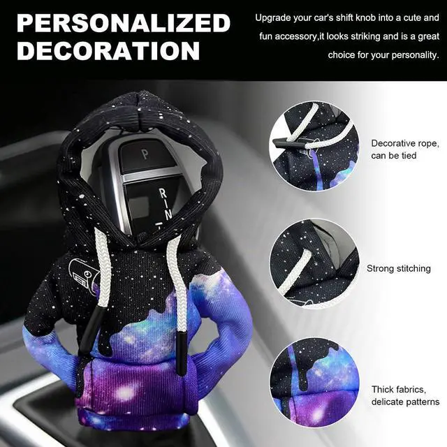 Alt view image 3 of 6 - Car Gear Shift Hoodie Cover, Fashionable Gear Shift Knob Hoodie Protector, Upgraded Funny Gear Shift Hoodie Decoration for Most Manual Shift Knobs, Interior Car Accessories (Starry Sky)