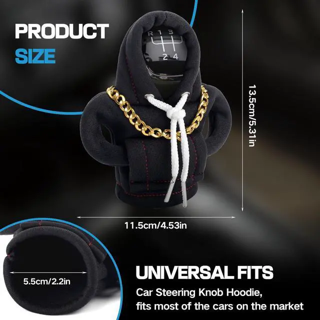 Alt view image 2 of 7 - Funny Gear Shift Hoodie Cover, Car Shifter Knob Sweatshirt, Universal Stick Shift Cover for Car Gear Handle, Cute Automotive Interior Accessory Gift for Men & Women (Black)