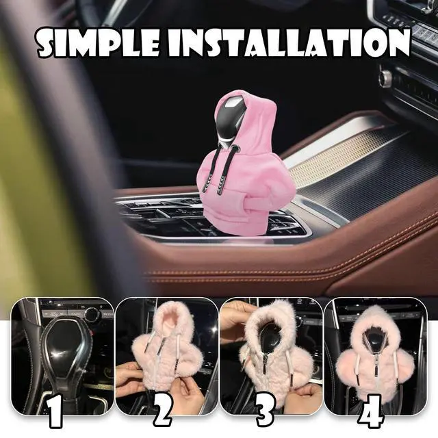 Alt view image 2 of 6 - Pink Car Gear Shift Hoodie, Universal Mini Knob Hoodie for Cars Shifter, Cute Automotive Protector Decorations Gadgets for Women Men