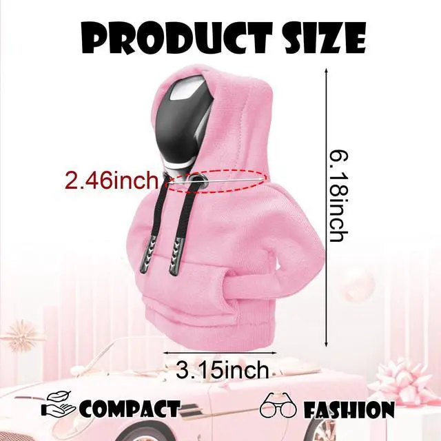 Alt view image 3 of 6 - Pink Car Gear Shift Hoodie, Universal Mini Knob Hoodie for Cars Shifter, Cute Automotive Protector Decorations Gadgets for Women Men