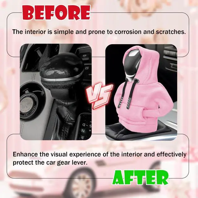 Alt view image 5 of 6 - Pink Car Gear Shift Hoodie, Universal Mini Knob Hoodie for Cars Shifter, Cute Automotive Protector Decorations Gadgets for Women Men