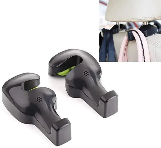 Main image of Universal Car Vehicle Back Seat Headrest Hanger Holder Hook for Bag Purse Cloth Grocery (Black -Set of 2)