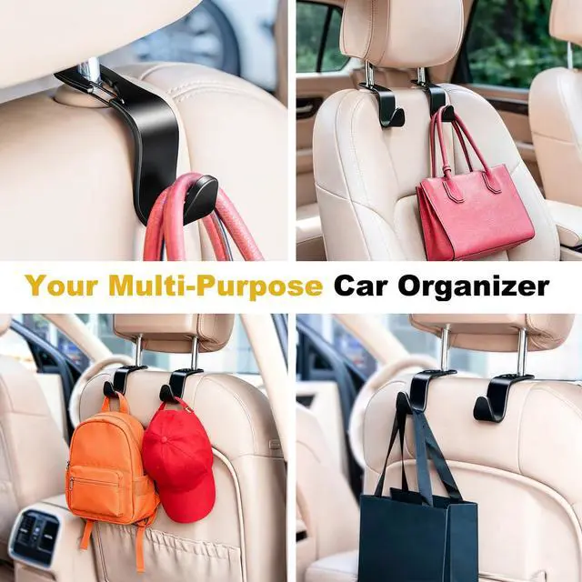 Alt view image 3 of 7 - 4 Pack Car Back Seat Headrest Hook Hanger for Purse Grocery Bag Handbag Hat, Purse Hook for Car with Clip