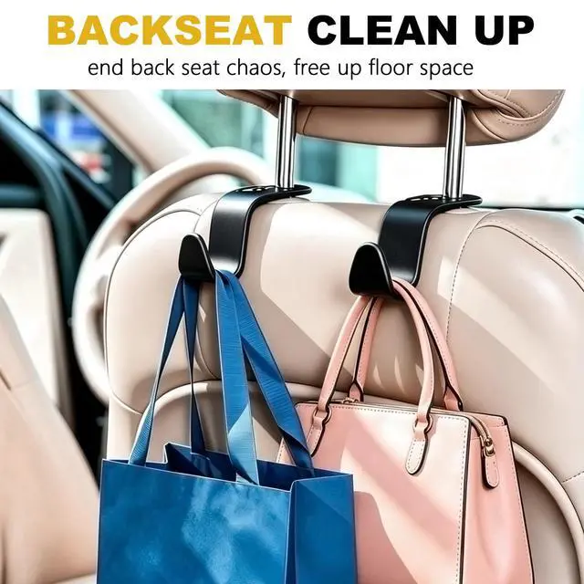 Alt view image 2 of 7 - 4 Pack Car Back Seat Headrest Hook Hanger for Purse Grocery Bag Handbag Hat, Purse Hook for Car with Clip