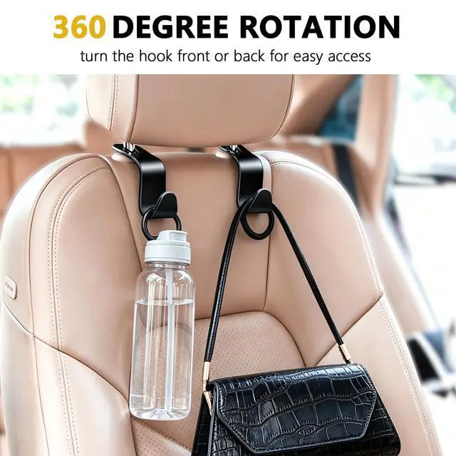 Alt view image 4 of 7 - 4 Pack Car Back Seat Headrest Hook Hanger for Purse Grocery Bag Handbag Hat, Purse Hook for Car with Clip