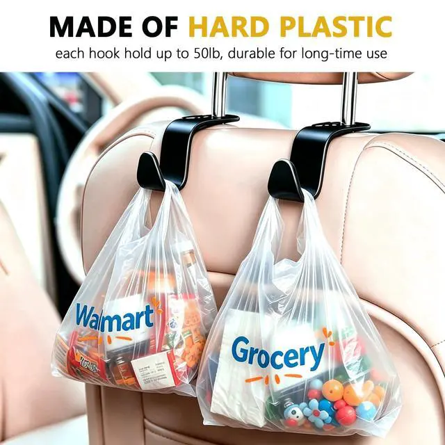 Alt view image 5 of 7 - 4 Pack Car Back Seat Headrest Hook Hanger for Purse Grocery Bag Handbag Hat, Purse Hook for Car with Clip