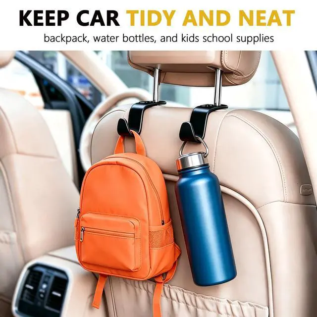 Alt view image 7 of 7 - 4 Pack Car Back Seat Headrest Hook Hanger for Purse Grocery Bag Handbag Hat, Purse Hook for Car with Clip