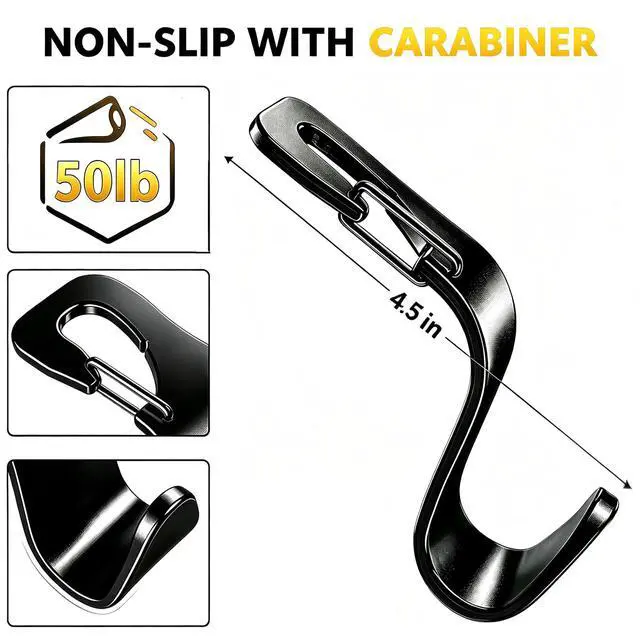 Alt view image 6 of 7 - 4 Pack Car Back Seat Headrest Hook Hanger for Purse Grocery Bag Handbag Hat, Purse Hook for Car with Clip