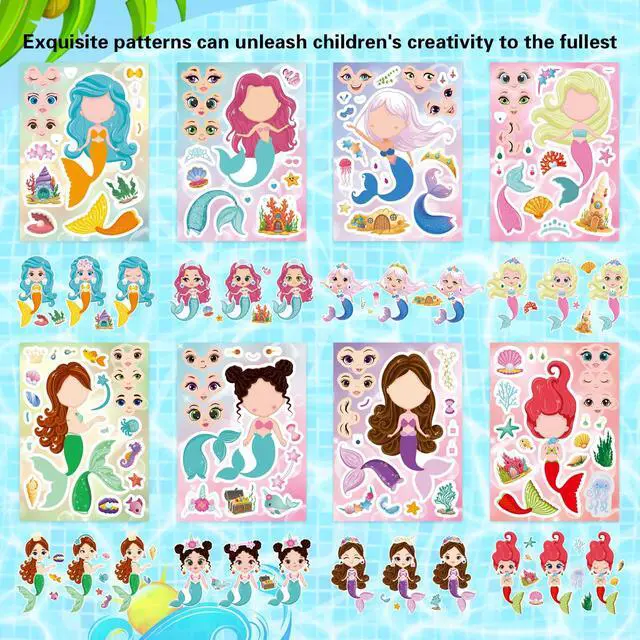 Alt view image 4 of 7 - Mermaid Stickers for Kids, Make Your Own Mermaid Stickers, Ocean Party | 24 Sheets Make A Mermaid Stickers Party Favors, Classroom Teacher Rewards,Mermaid Themed Art Craft Supplies