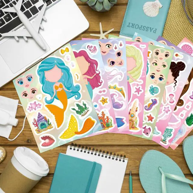 Alt view image 7 of 7 - Mermaid Stickers for Kids, Make Your Own Mermaid Stickers, Ocean Party | 24 Sheets Make A Mermaid Stickers Party Favors, Classroom Teacher Rewards,Mermaid Themed Art Craft Supplies