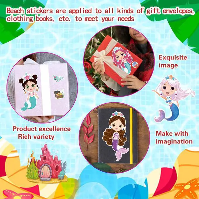 Alt view image 5 of 7 - Mermaid Stickers for Kids, Make Your Own Mermaid Stickers, Ocean Party | 24 Sheets Make A Mermaid Stickers Party Favors, Classroom Teacher Rewards,Mermaid Themed Art Craft Supplies
