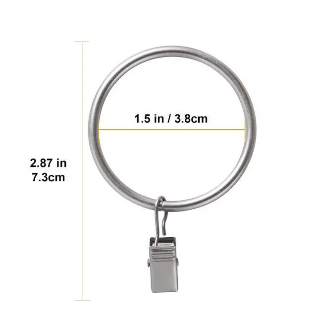 Alt view image 5 of 7 - 20 Pack Curtain Rings with Clips Hooks 1.5 in Diameter Rustproof | Metal Stainless Steel Drapery Rings for Tension Rod Bracket Eyelets Decorative Hanger, Fits 1.38 in Rods, Matte Silver