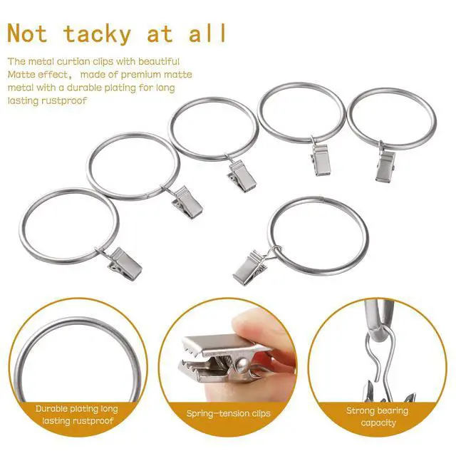 Alt view image 7 of 7 - 20 Pack Curtain Rings with Clips Hooks 1.5 in Diameter Rustproof | Metal Stainless Steel Drapery Rings for Tension Rod Bracket Eyelets Decorative Hanger, Fits 1.38 in Rods, Matte Silver