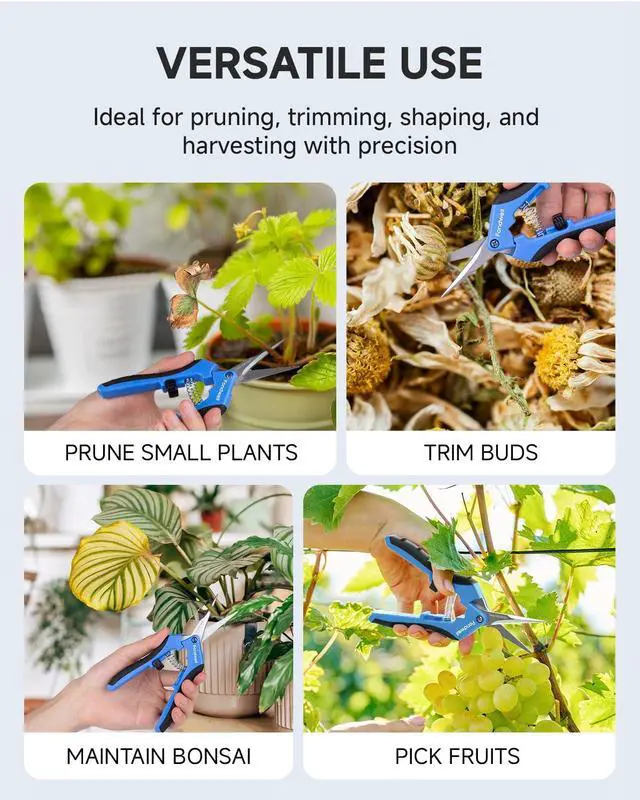 Alt view image 2 of 7 - 2-Pack 6.5" Precision Pruning Shears for Gardening Trim Scissors | Plant Garden Snips, Ultra-Sharp Micro-Tip Straight & Curved Blades, Fatigue-Free - for Flower, Bonsai, Detailed Gardening