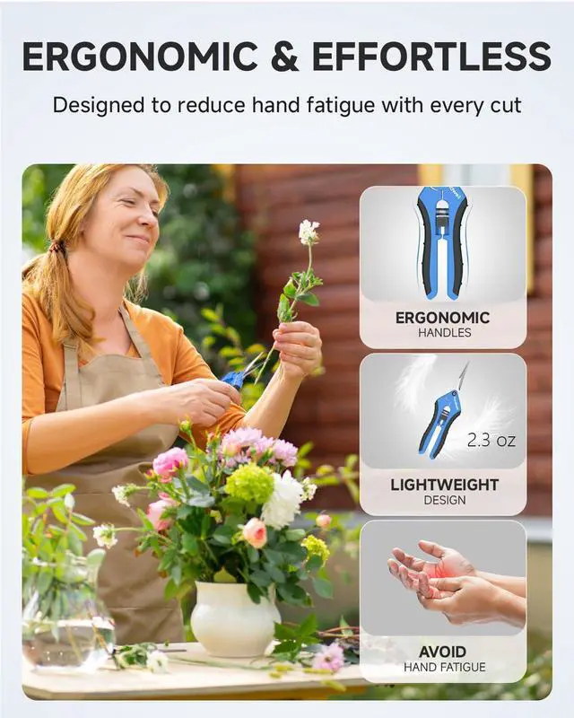 Alt view image 4 of 7 - 2-Pack 6.5" Precision Pruning Shears for Gardening Trim Scissors | Plant Garden Snips, Ultra-Sharp Micro-Tip Straight & Curved Blades, Fatigue-Free - for Flower, Bonsai, Detailed Gardening