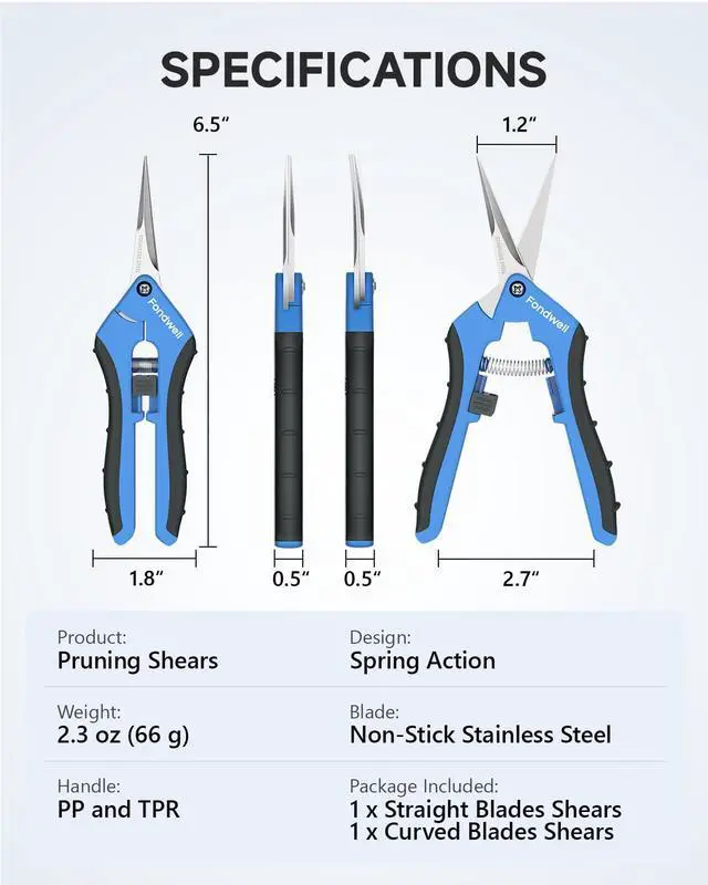 Alt view image 7 of 7 - 2-Pack 6.5" Precision Pruning Shears for Gardening Trim Scissors | Plant Garden Snips, Ultra-Sharp Micro-Tip Straight & Curved Blades, Fatigue-Free - for Flower, Bonsai, Detailed Gardening
