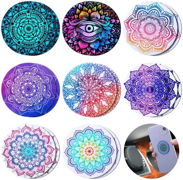 Main image of 18 Pcs Phone Magnet Car Metal Mount Plate Magnetic Phone Plates with Adhesive for Cell Holder Magnetic Car Mounts Replacement, Mandala Flower