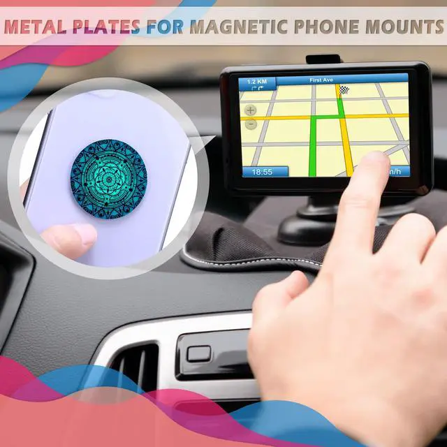 Alt view image 3 of 7 - 18 Pcs Phone Magnet Car Metal Mount Plate Magnetic Phone Plates with Adhesive for Cell Holder Magnetic Car Mounts Replacement, Mandala Flower