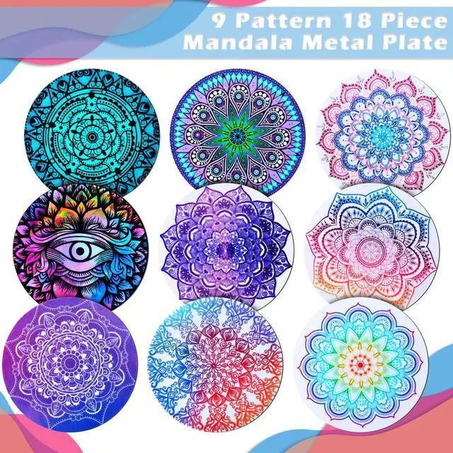 Alt view image 5 of 7 - 18 Pcs Phone Magnet Car Metal Mount Plate Magnetic Phone Plates with Adhesive for Cell Holder Magnetic Car Mounts Replacement, Mandala Flower