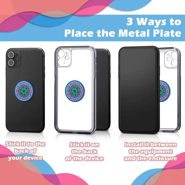 Alt view image 4 of 7 - 18 Pcs Phone Magnet Car Metal Mount Plate Magnetic Phone Plates with Adhesive for Cell Holder Magnetic Car Mounts Replacement, Mandala Flower