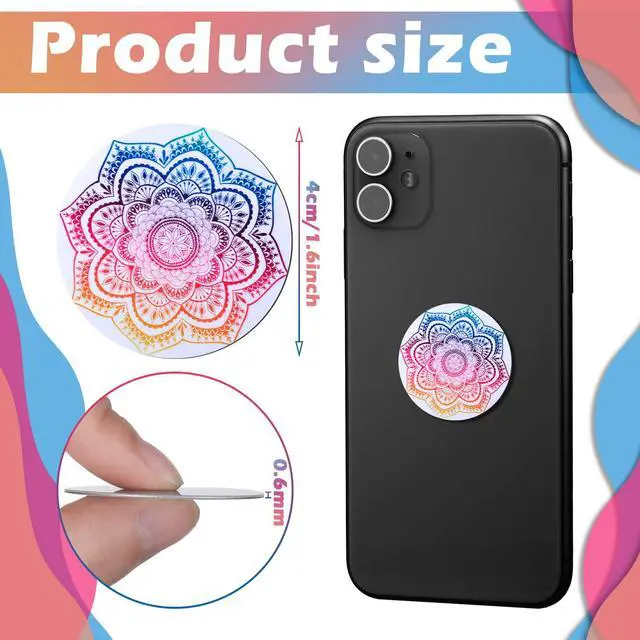 Alt view image 6 of 7 - 18 Pcs Phone Magnet Car Metal Mount Plate Magnetic Phone Plates with Adhesive for Cell Holder Magnetic Car Mounts Replacement, Mandala Flower