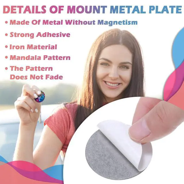 Alt view image 7 of 7 - 18 Pcs Phone Magnet Car Metal Mount Plate Magnetic Phone Plates with Adhesive for Cell Holder Magnetic Car Mounts Replacement, Mandala Flower