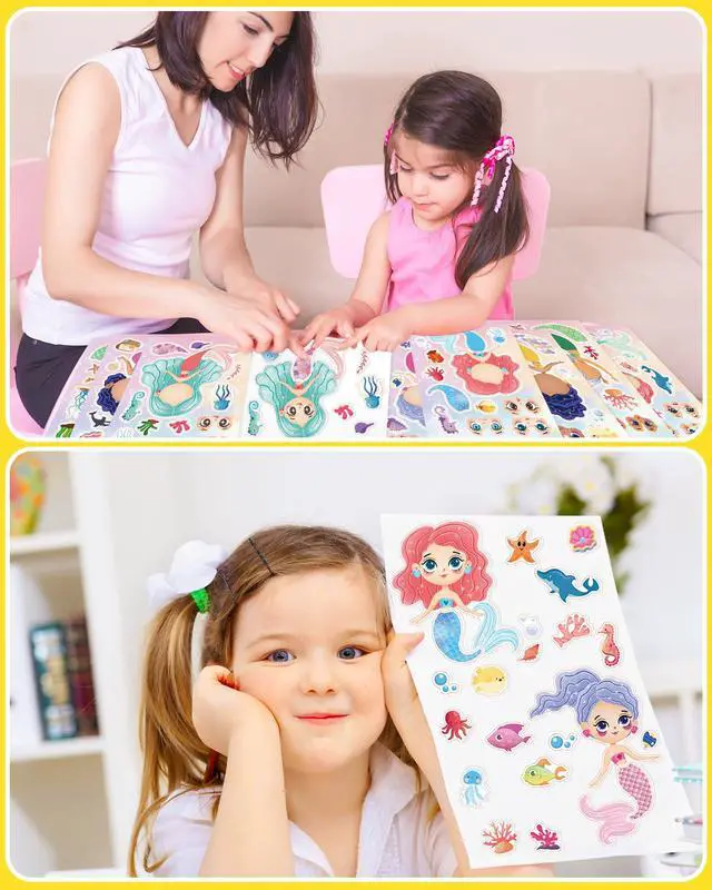 Alt view image 3 of 6 - 24 Pcs Make Your Own Mermaid Sticker, Party Favors Face Stickers for Kids | Mermaid Birthday Party Decorations, Girls Toddlers Crafts Activities, Birthday Party Favors, Gifts for Kids Classroom